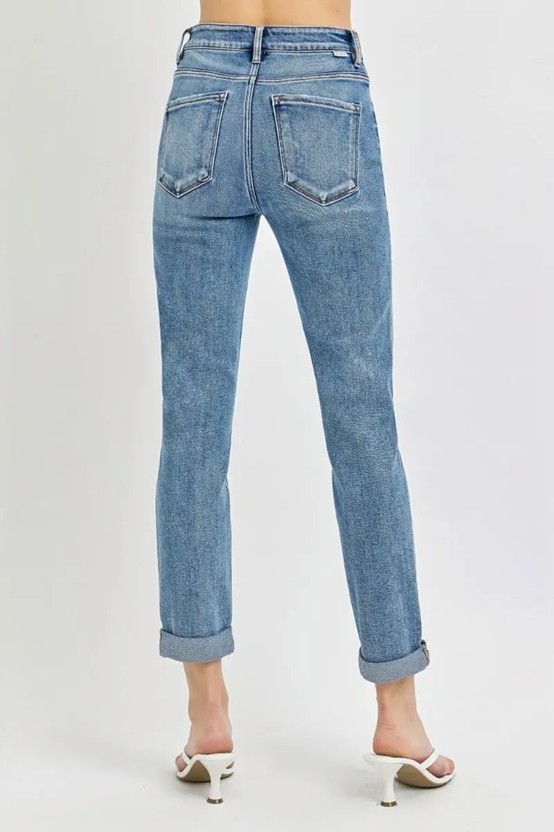 Risen Full Size High Rise Cropped Roll Up Jeans for Women - Love Salve